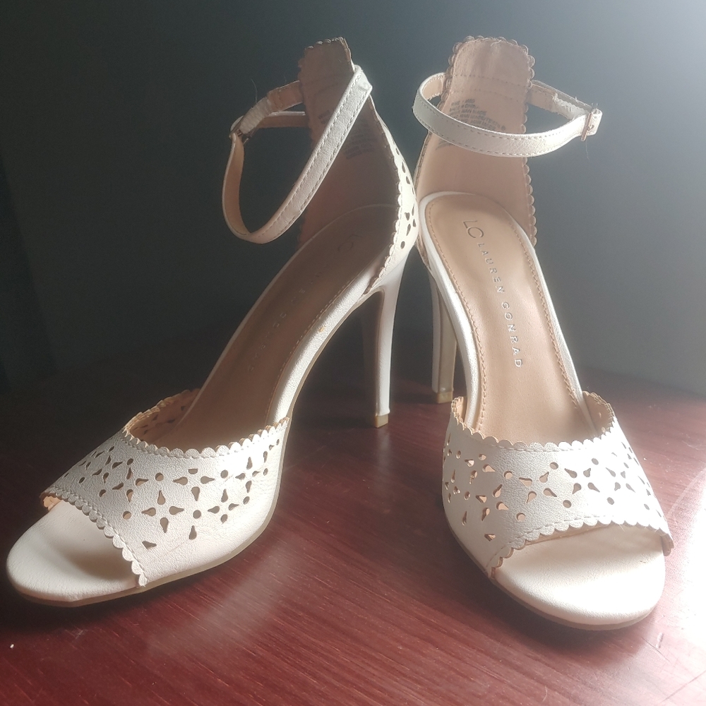 White Eyelet Heeled Sandals